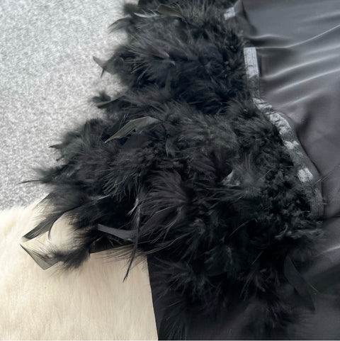 Furry Satin Patchwork Black Nightdress