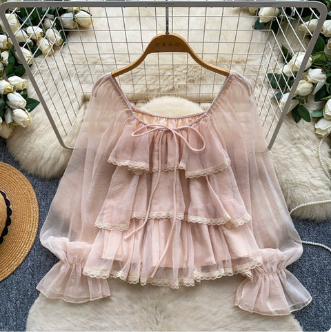 Sweetie Lace Trim Ruffled Top