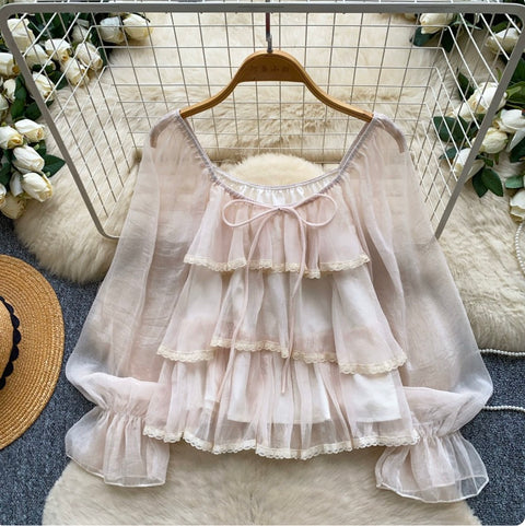 Sweetie Lace Trim Ruffled Top