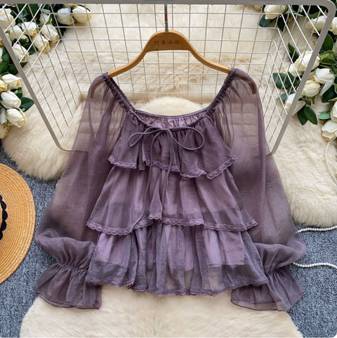 Sweetie Lace Trim Ruffled Top