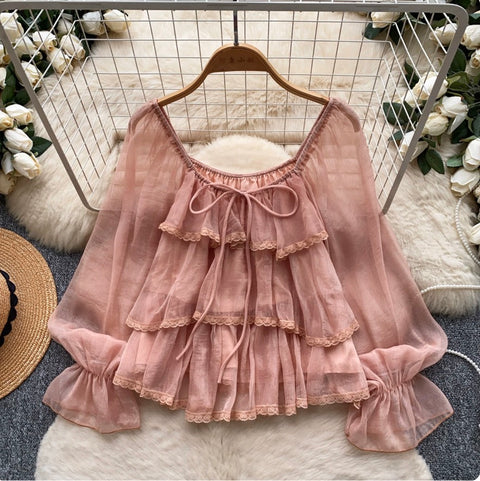 Sweetie Lace Trim Ruffled Top