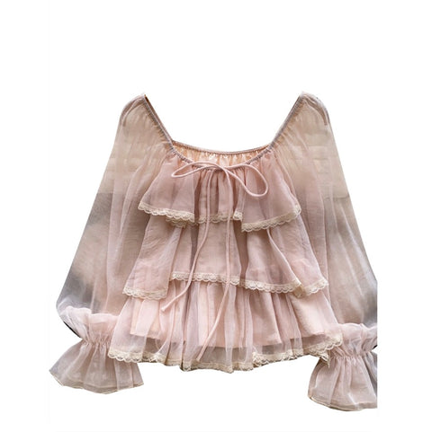 Sweetie Lace Trim Ruffled Top