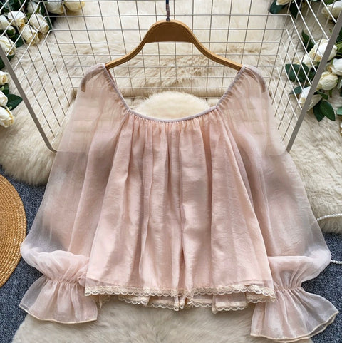 Sweetie Lace Trim Ruffled Top