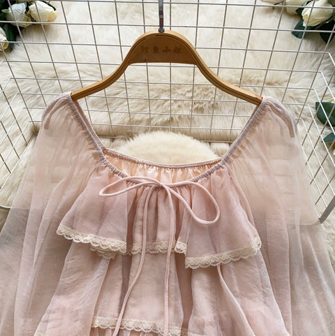 Sweetie Lace Trim Ruffled Top