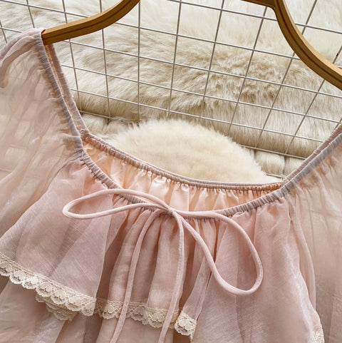 Sweetie Lace Trim Ruffled Top