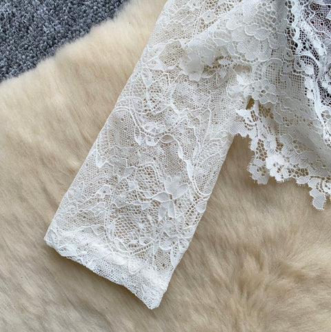Faux Two-pieces Embroidered Lace Top