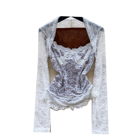 Faux Two-pieces Embroidered Lace Top