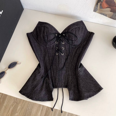 Chic Lace-up Denim Top