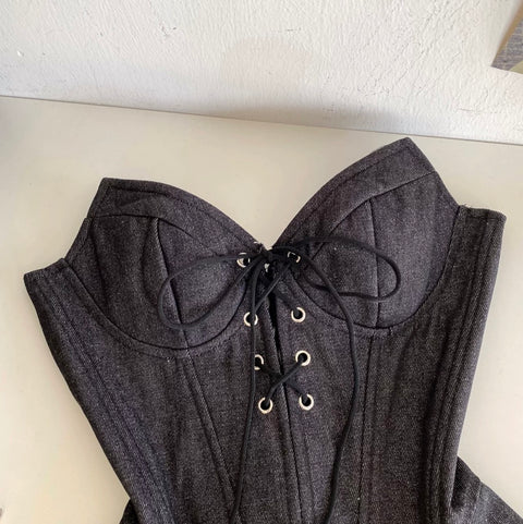 Chic Lace-up Denim Top