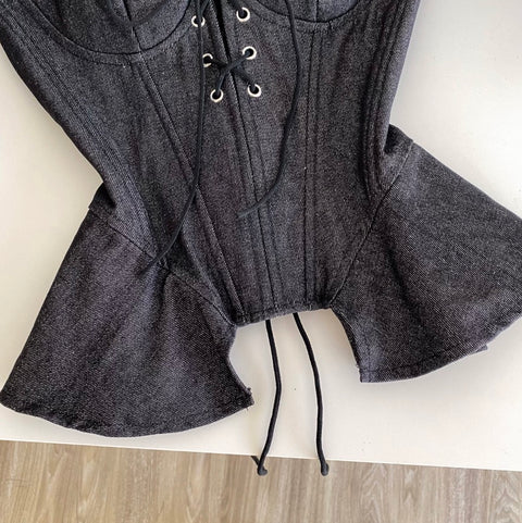 Chic Lace-up Denim Top