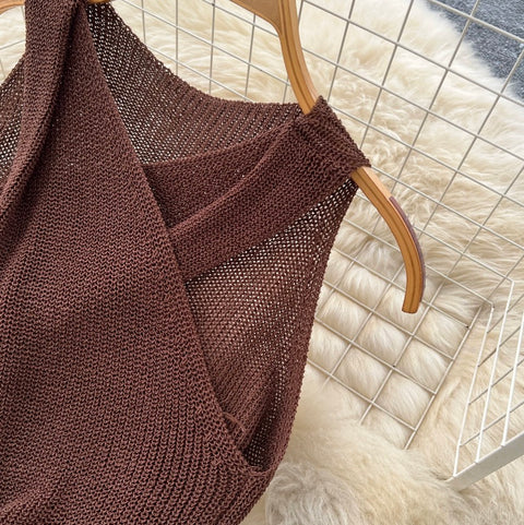 Sleeveless Knitted Dress with Bumbag