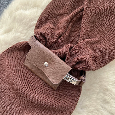 Sleeveless Knitted Dress with Bumbag