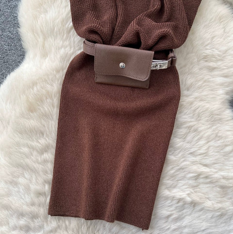 Sleeveless Knitted Dress with Bumbag