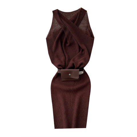 Sleeveless Knitted Dress with Bumbag