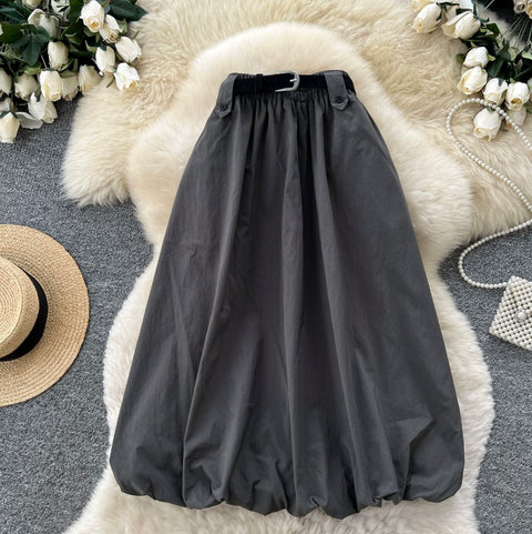 Casual A-line Skirt with Belt