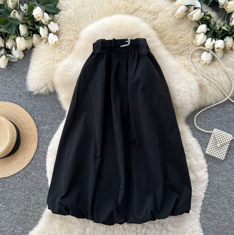 Casual A-line Skirt with Belt