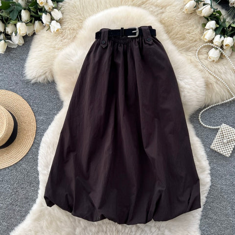 Casual A-line Skirt with Belt