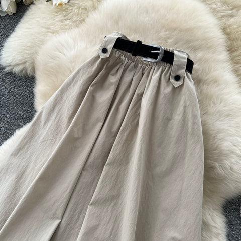 Casual A-line Skirt with Belt