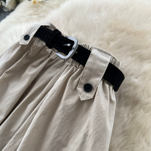 Casual A-line Skirt with Belt