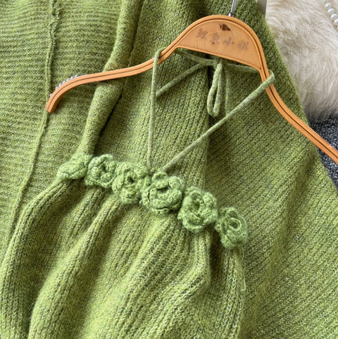 Cardigan&Slip Dress Knitted Patchwork 2Pcs