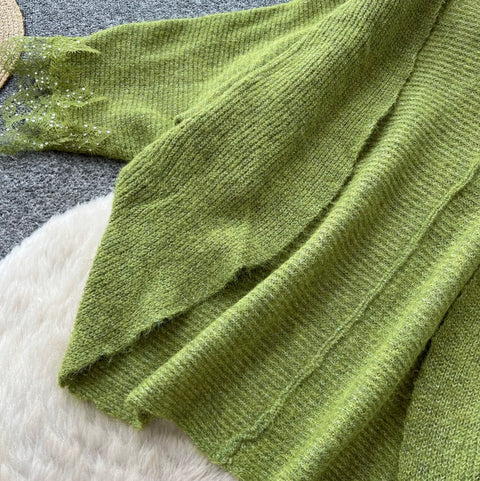 Cardigan&Slip Dress Knitted Patchwork 2Pcs