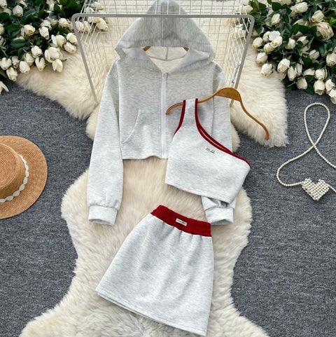 Hoodie & Vest & Skirt Sportswear 3Pcs