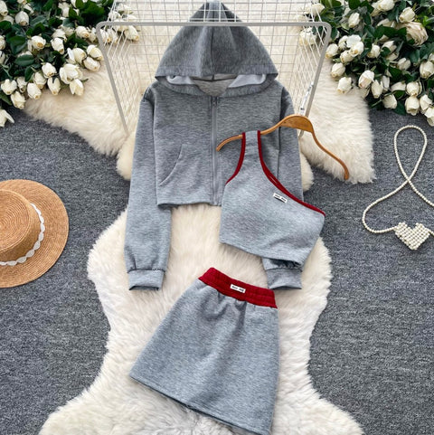 Hoodie & Vest & Skirt Sportswear 3Pcs