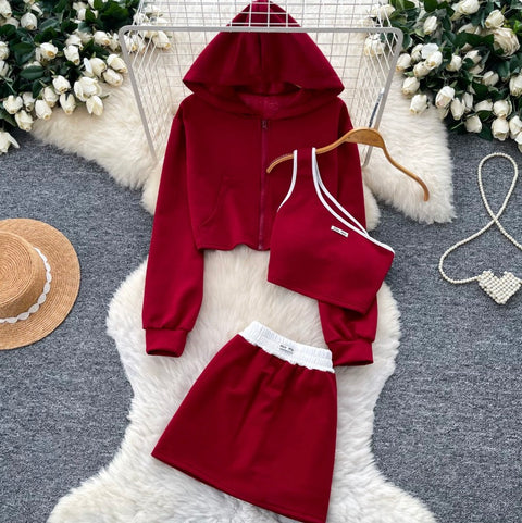 Hoodie & Vest & Skirt Sportswear 3Pcs