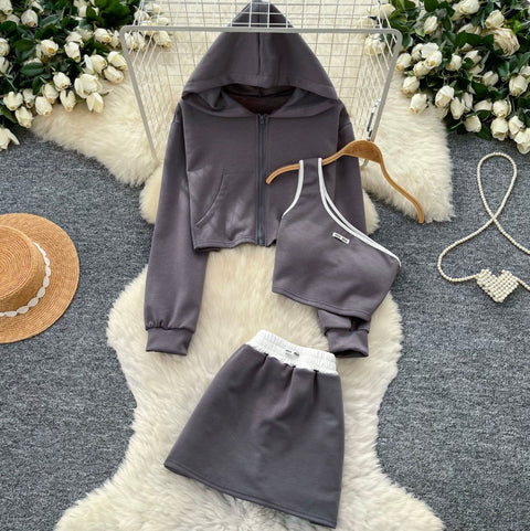 Hoodie & Vest & Skirt Sportswear 3Pcs