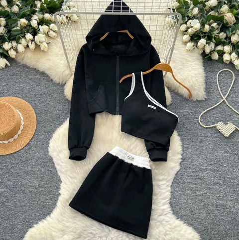 Hoodie & Vest & Skirt Sportswear 3Pcs