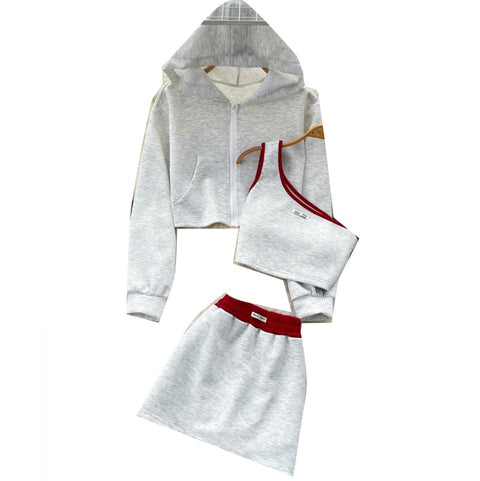 Hoodie & Vest & Skirt Sportswear 3Pcs