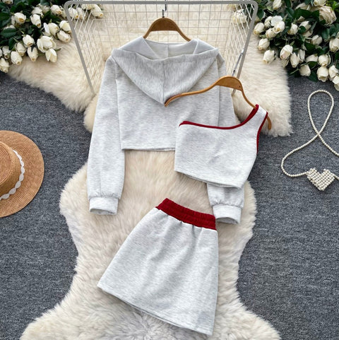 Hoodie & Vest & Skirt Sportswear 3Pcs