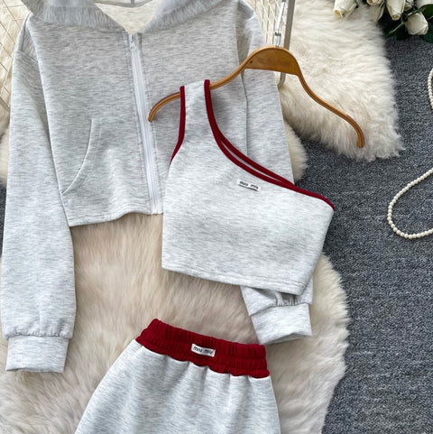 Hoodie & Vest & Skirt Sportswear 3Pcs