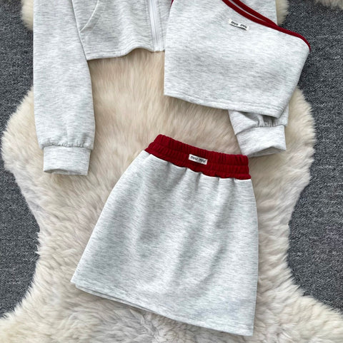 Hoodie & Vest & Skirt Sportswear 3Pcs