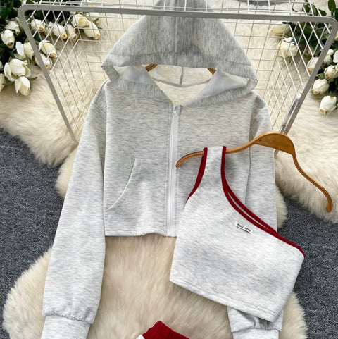 Hoodie & Vest & Skirt Sportswear 3Pcs