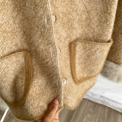 Furry Cuff Thermal Knitted Cardigan