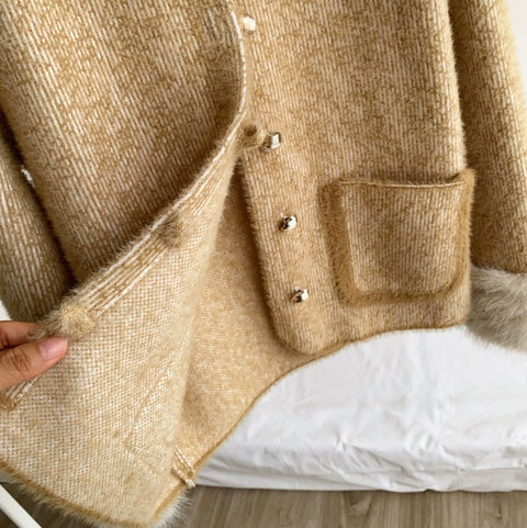 Furry Cuff Thermal Knitted Cardigan