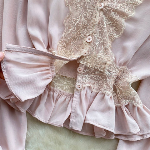 V-neck Lace Patchwork Shirt