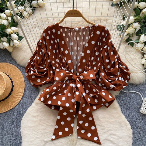 Puffy Sleeve Polka Dot Top