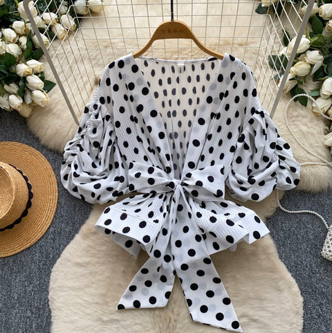 Puffy Sleeve Polka Dot Top