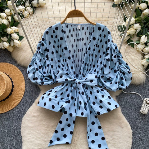 Puffy Sleeve Polka Dot Top