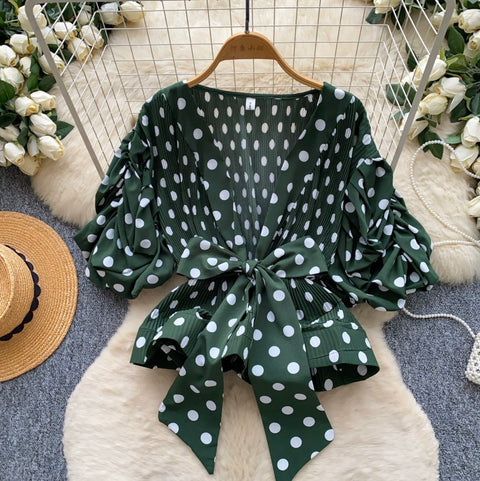 Puffy Sleeve Polka Dot Top