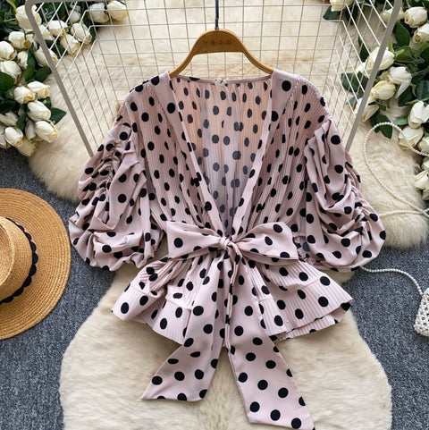 Puffy Sleeve Polka Dot Top