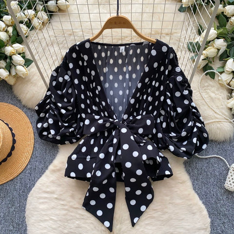 Puffy Sleeve Polka Dot Top