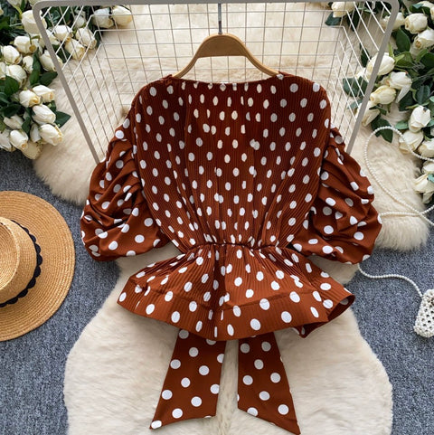 Puffy Sleeve Polka Dot Top