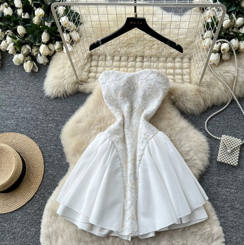 Premium Puff-Hem White Dress