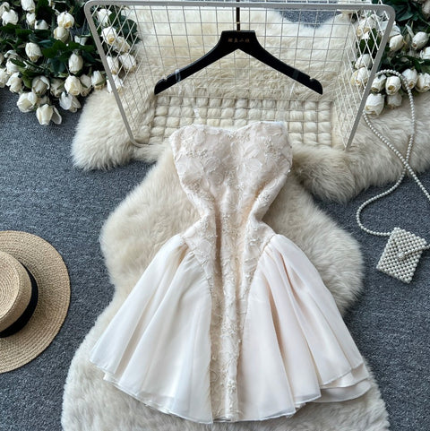 Premium Puff-Hem White Dress