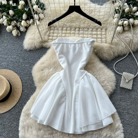 Premium Puff-Hem White Dress