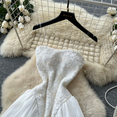Premium Puff-Hem White Dress