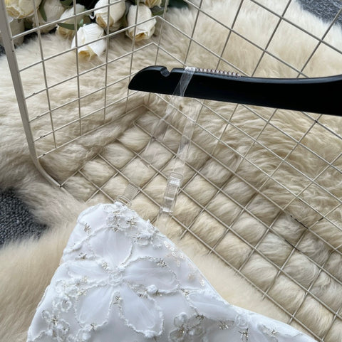 Premium Puff-Hem White Dress